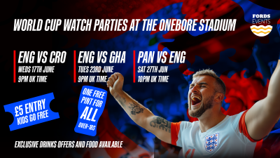 England World Cup games to be screened live at the OneBore Stadium
